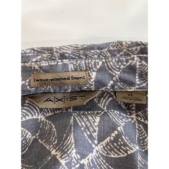 Axist Men’s Wave Washed 100% Linen Sz XL Button Down Blue Geometric SS Shirt - Picture 6 of 6